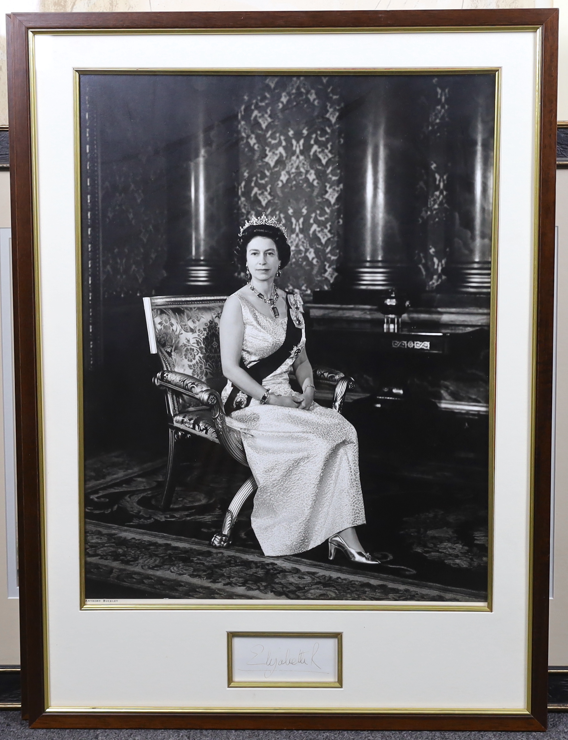 Anthony Buckley (British, 1912-1993) A pair of framed black and white portrait photographs of Queen Elizabeth II and Prince Philip, photographs 51 x 39cm, frames overall 69 x 51cm